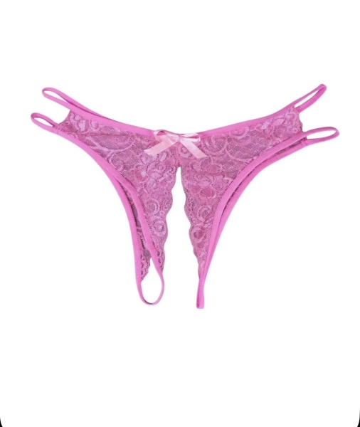 Трусики розовые кружевные с вырезом - Фотография №4