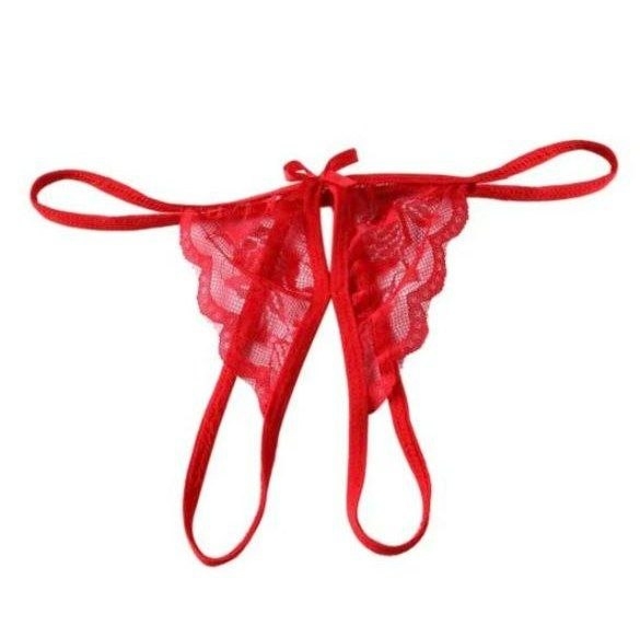 Трусики красные ажурные с вырезом - Фотография №1