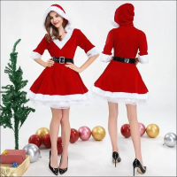 Костюм санты красное платье с поясом - Фотография №1