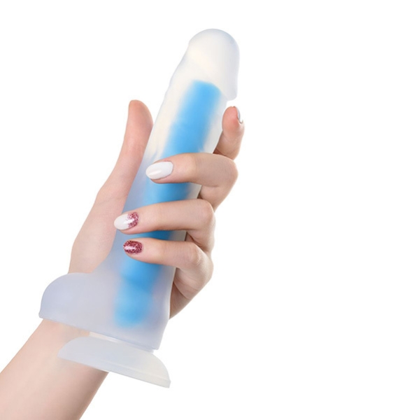 Фаллоимитатор "Beyond" голубой неоновый на присоске с мошонкой - Фотография №5